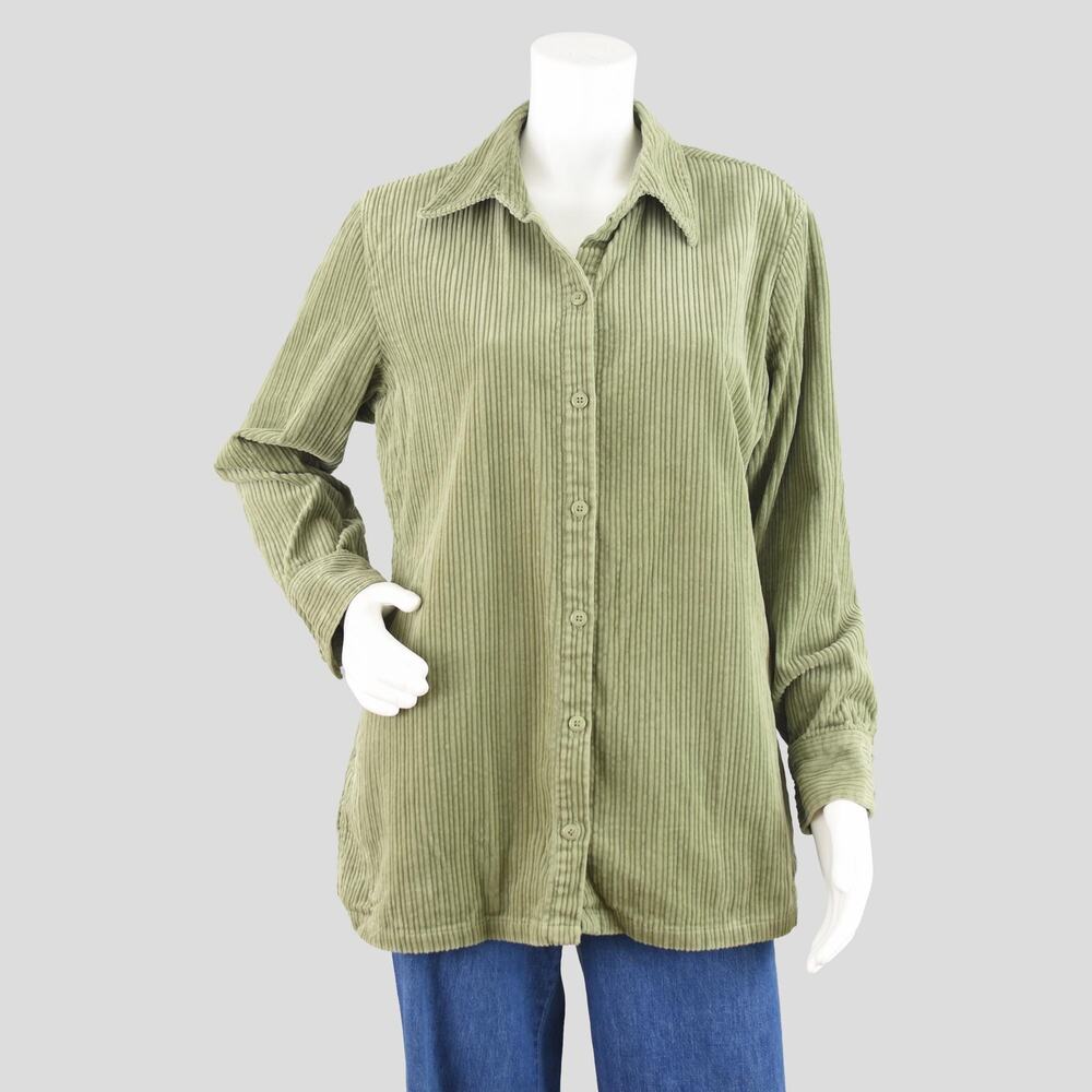 Vintage 90s Croft & Barrow Green Corduroy Long Sleeve Shirt Women's Medium
